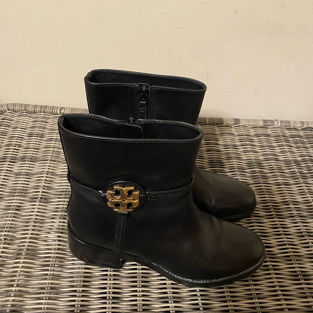 Womens Tory Burch black leather ankle booties